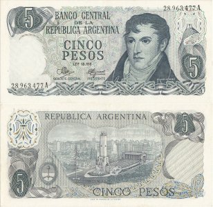 1972, 5 pesos (P-288a.1) - Argentina