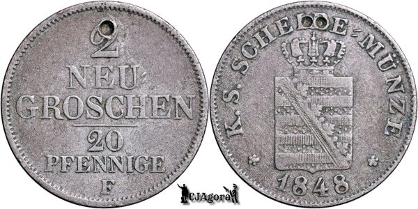1848 F, 2 Neugroschen / 20 Pfennige - Frederic Augustus al II-lea - Regatul Saxoniei