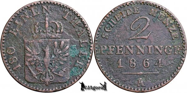 1864 A, 2 Pfenninge - Wilhelm I - Regatul Prusiei