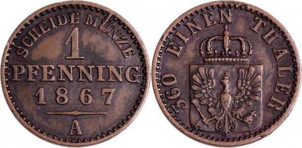 1867 A, 1 Pfenning - Wilhelm I - Regatul Prusiei