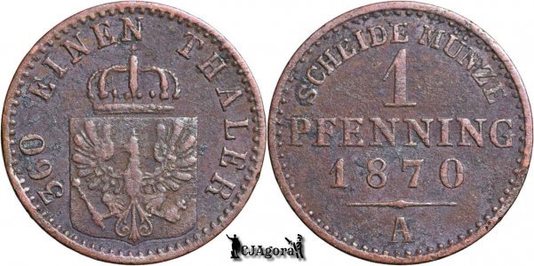 1870 A, 1 Pfenning - William I  - Kingdom of Prussia