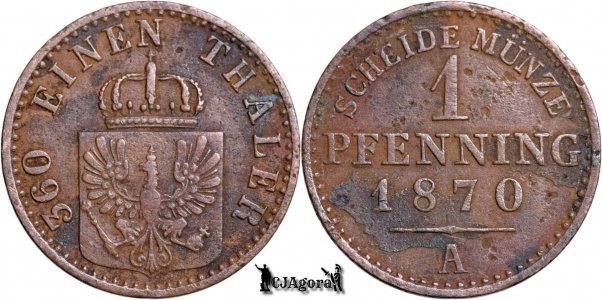 1870 A, 1 Pfenning - William I  - Kingdom of Prussia