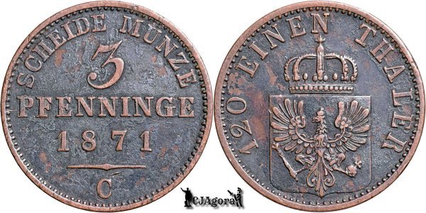 1871 C, 3 Pfenninge - William I  - Kingdom of Prussia