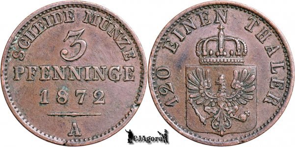 1872 A, 3 Pfenninge - William I  - Kingdom of Prussia