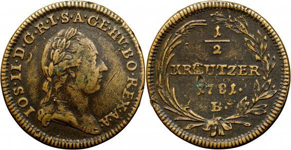 1781 B (Kremnica), ½ kreutzer - Iosif al II-lea - Arhiducatul Austriei