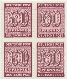 1945, 60 Pfennig - Numeral - Ocupația sovietică în Saxonia de Vest - Germania - Michel DD 137Ywa - bloc de 4