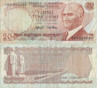 1979 (29 August), 20 Turkish Lira (P-187a.2) - Turkey