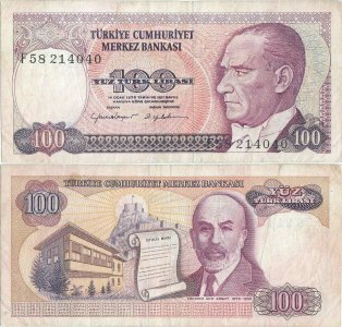 1984 (17 September), 100 turkish lira (P-194b) - Turkey