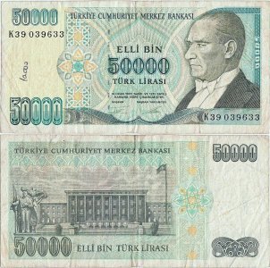 1995, 50,000 turkish lira (P-204) - Turkey