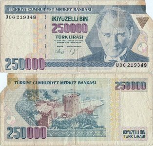 1992, 250,000 turkish lira (P-207a.1) - Turkey