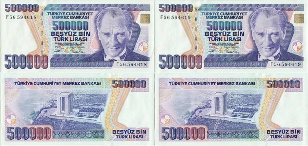 1994, 500,000 turkish lira (P-208c) - Turkey (×2)