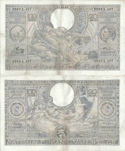 1942 (21 October), 100 francs (P-107a.27) - Belgium