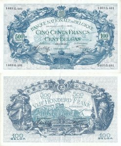 1943 (4 Septembrie), 500 francs (P-109a.3) - Belgia
