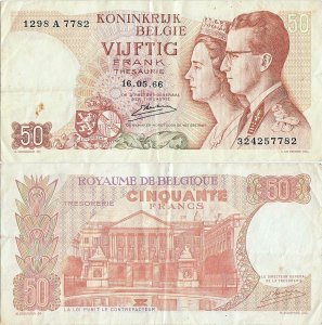 1966 (16 Mai), 50 Francs (P-139a.3) - Belgia
