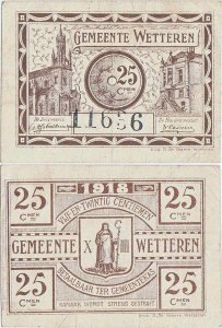 1918, 25 centiemen (DB WE125) - Wetteren (Belgium)