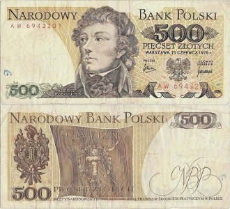 1976 (15 Iunie), 500 Zlotych (P-145b) - Polonia