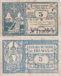1920 (14 Februarie), 5 centavos (CED.32var.) - Portugalia (Braga)
