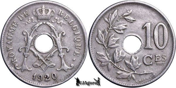 1920, 10 Centimes - Albert I - Regatul Belgiei - inscripție franceză