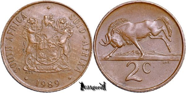 1989, 2 Cents (Hern#D79; 'A.L.S.') - Africa de Sud