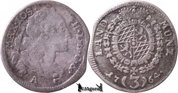 1764 A, 3 Kreuzer - Maximilian al III-lea Iosif - Electoratul Bavariei - var. cu punct
