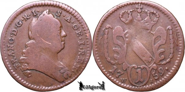 1759 WI, 1 Heller - Francisc I - Arhiducatul Austriei - var. cu punct