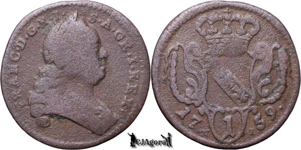 1759 WI, 1 Heller - Francisc I - Arhiducatul Austriei - var. cu punct, cruce mică