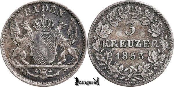 1853, 3 Kreuzer - Ludovic al II-lea - Marele Ducat de Baden