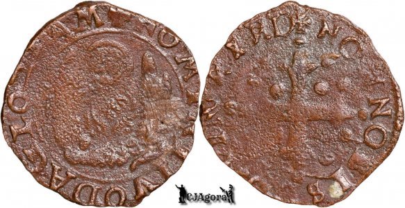 1584-1629, Æ Sesino - Francesco Filiberto Ferrero Fieschi - Masserano - Ancona & Urbino - Statele Italiene - var. legendă