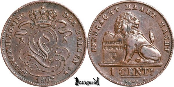 1907, 1 Centime - Léopold II - Kingdom of Belgium - Dutch inscription  - Overdate
