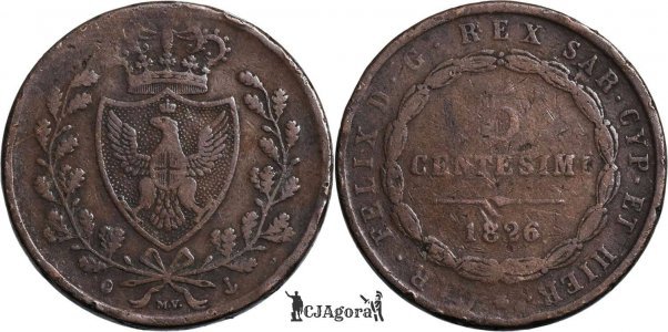 1826 P, 5 Centesimi - Carlo Felice - Regatul Sardiniei