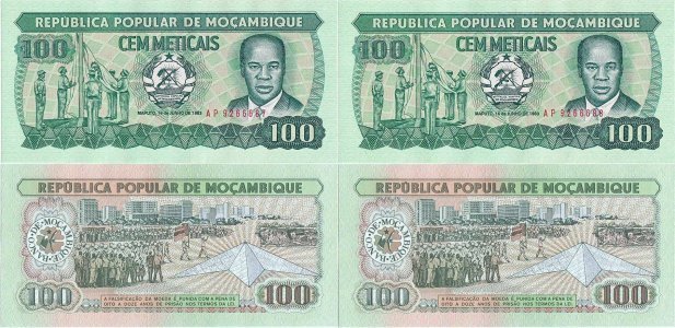 1983 (16 June), 100 meticais (P-130a.1) - Mozambique (×2)