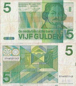 1973 (28 March), 5 gulden (P-95a) - Netherlands