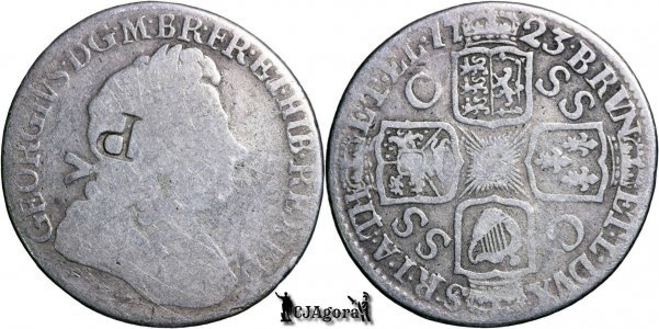 1723, 1 Shilling - Countermark 'P' - George I - Kingdom of Great Britain