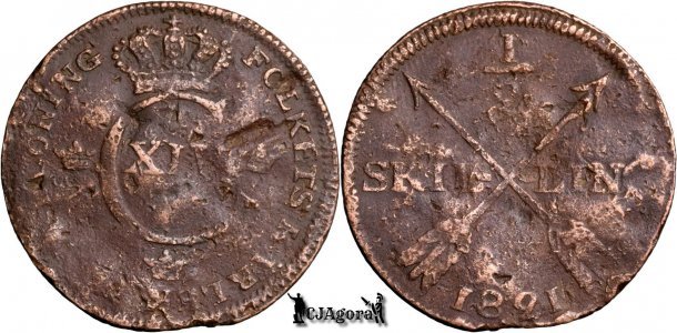 1821, ½ Skilling - Carl al XIV-lea Johan - Regatul Suediei