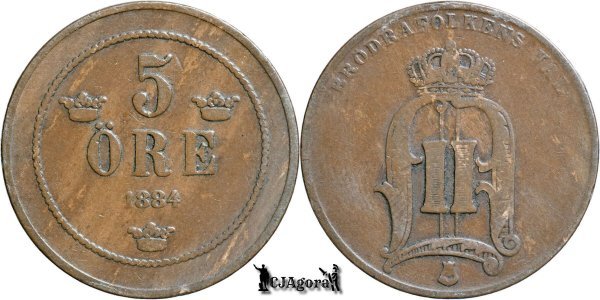 1884, 5 Öre - Oscar al II-lea - Regatul Suediei