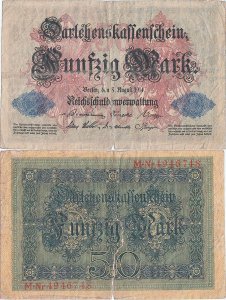 1914 (5  August), 50 Mark (P-49b) - Imperiul German