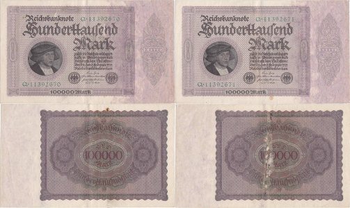 1923 (1 February), 100.000 Mark (P-83a.1) - Germany (×2)