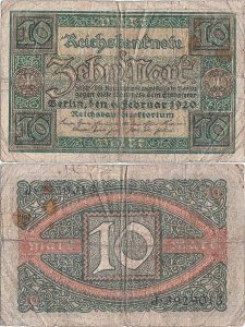 1920 (6 February), 10 Mark (P-67a.1) - Germany