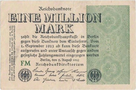 1923 (9 August), 1.000.000 mark (P-102c) - Germany
