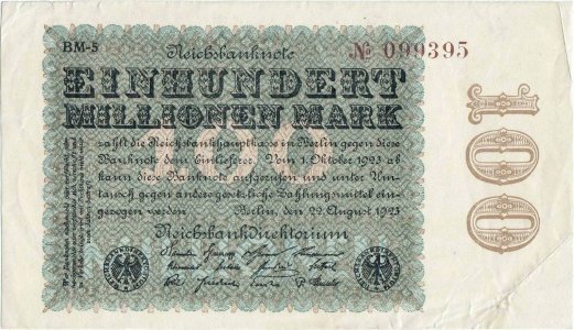 1923 (22 August), 100.000.000 mark (P-107d/1) - Germania