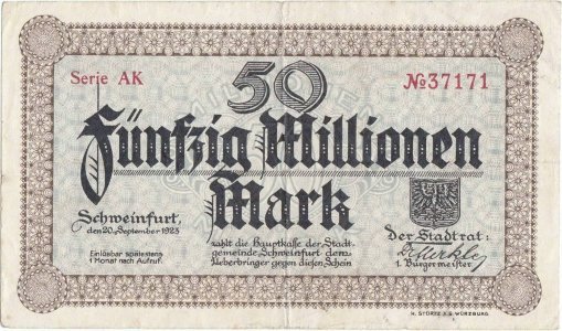 1923 (20 Septembrie), 50.000.000 mark (Keller 5093l) - Germania (Schweinfurt)