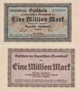 1923 (1 August), 1.000.000 mark (Grabowski 10BAY.218a) - Germania (München)