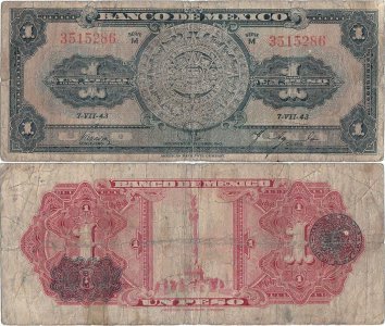 1943 (7 Iulie), 1 peso (P-38a) - Mexic
