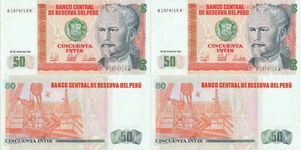 1987 (26 Iunie), 50 intis (P-131b) - Peru (×2)
