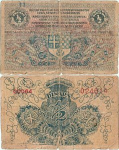 1919 (1 Februarie), ½ dinar (P-11) - Iugoslavia