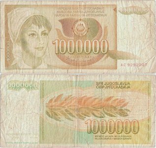 1989 (1 Noiembrie) , 1,000,000 dinara (P-99) - Iugoslavia