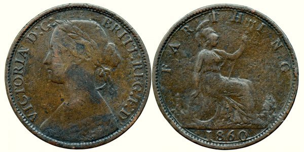 1860, 1 farthing - Victoria Alexandrina - United Kingdom of Great Britain and Northern Ireland