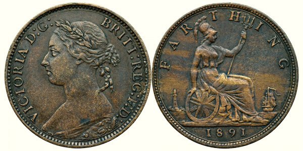 1891, 1 farthing - Victoria Alexandrina - United Kingdom of Great Britain and Northern Ireland