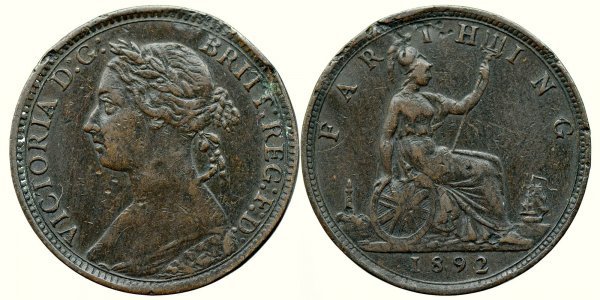 1892, 1 farthing - Victoria Alexandrina - United Kingdom of Great Britain and Northern Ireland