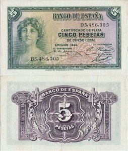 1935, 5 pesetas (P-85a.2) - Spania